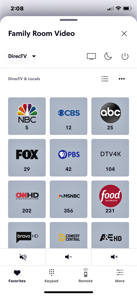 Crestron Home DirecTV Favorite Channel for iPhone 